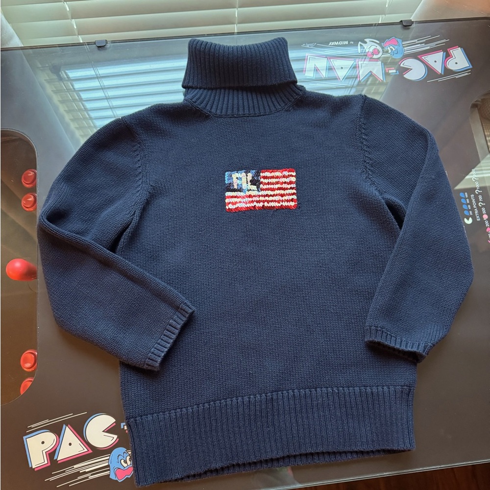Women’s Ralph Lauren Polo Vintage 90s Y2K Cotton Sequin Flag Sweater Sz Small